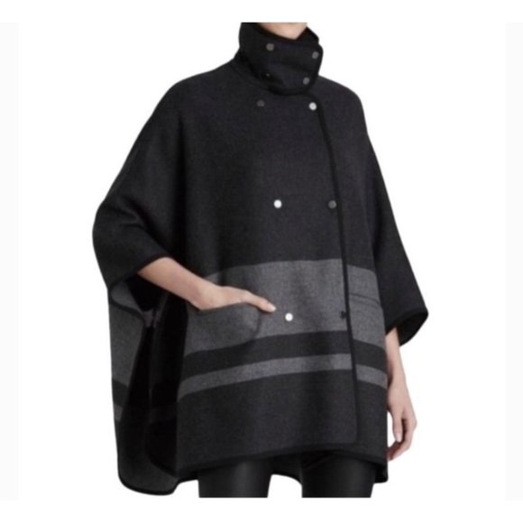 Vince Jackets & Blazers - Vince Black and Gray Charcoal Blanket Poncho/Cape